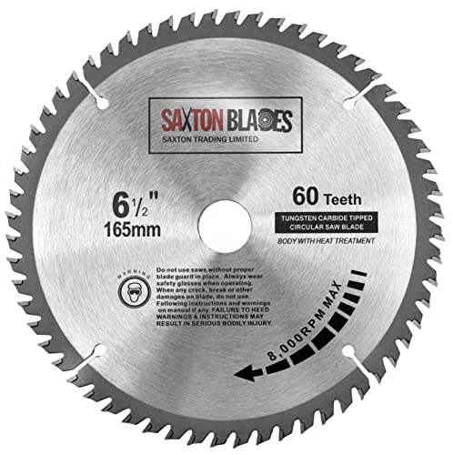 Saxton TCT Kreissägeblatt für Holz, 165 mm x 20 mm (16 mm Ring) x 60 Zähne, kompatibel mit Bosch, Makita etc von Saxton Blades