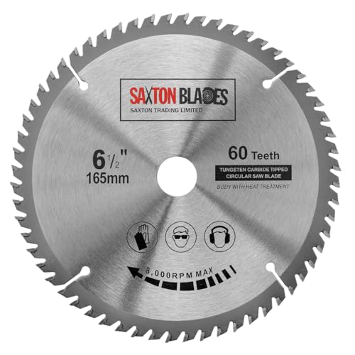 Saxton TCT Kreissägeblatt Rundsägeblatt für Holz, 165 mm x 20 mm (16 mm Ring) x 60 Zähne, kompatibel mit Bosch, Makita etc von Saxton Blades