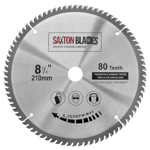 Saxton TCT Kreissägeblatt für Holz, 210 mm x 80 T x 25,4 mm Bohrung, passend für Evolution Rage Sägen von Saxton Blades