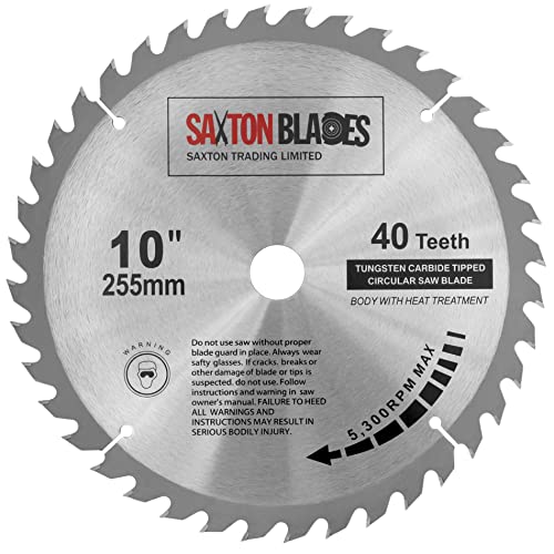 Saxton TCT Kreissägeblatt für Holz, 255 mm x 40 T x 25,4 mm Bohrung, passend für Evolution Rage Sägen von Saxton Blades