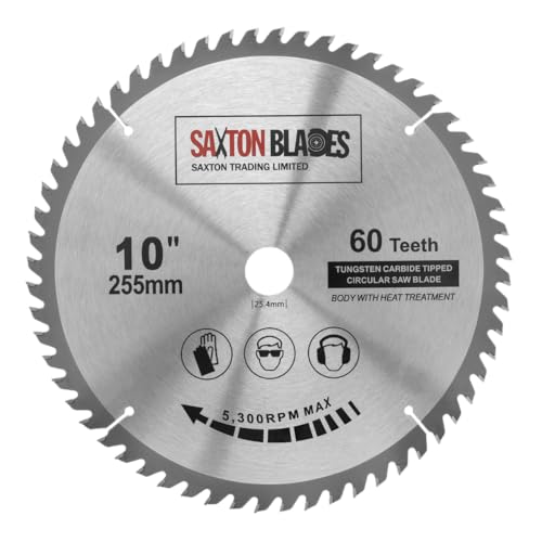 Saxton TCT Kreissägeblatt für Holz, 255 mm x 60 T x 25,4 mm Bohrung, passend für Evolution Rage Sägen von Saxton Blades