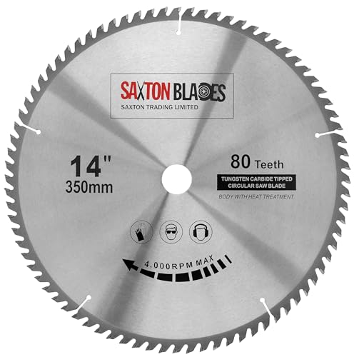 Saxton TCT Kreissägeblatt für Holz, 350 mm x 30 mm, 80 Zähne, für Bosch, Makita usw., passend für 355-mm-Sägen von Saxton Blades