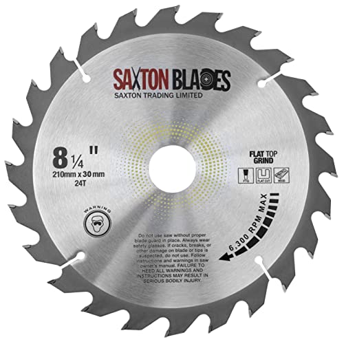Saxton TCT Kreissägeblatt mit flacher Oberseite, 210 mm x 24 T x 30 mm, Bohrung + Ringe für Bosch Makita etc von Saxton Blades