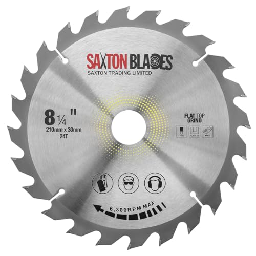 Saxton TCT Kreissägeblatt mit flacher Oberseite, 210 mm x 24 T x 30 mm, Bohrung + Ringe für Bosch Makita etc von Saxton Blades