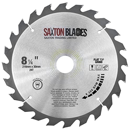 Saxton TCT Kreissägeblatt mit flacher Oberseite, 216 mm x 24 T x 30 mm, Bohrung + Ringe für Bosch Makita etc von Saxton Blades