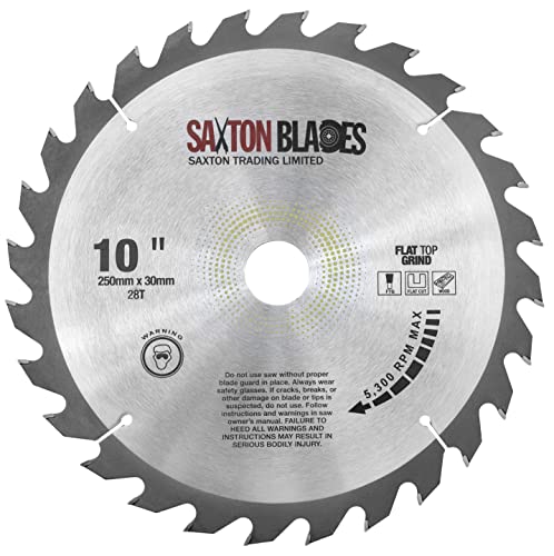 Saxton TCT Kreissägeblatt mit flacher Oberseite, 250 mm x 28 T x 30 mm, Bohrung und Ringe, passend für Bosch, Makita etc von Saxton Blades