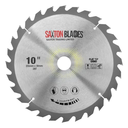 Saxton TCT Kreissägeblatt mit flacher Oberseite, 255 mm x 28 T x 30 mm Bohrung + Ringe für Bosch Makita etc. von Saxton Blades