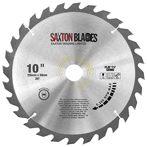 Saxton TCT Kreissägeblatt mit flacher Oberseite, 255 mm x 28 T x 30 mm Bohrung + Ringe für Bosch Makita etc. von Saxton Blades