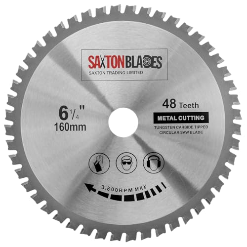 Saxton TCT16048TMB Kreissägeblatt zum Schneiden von Stahl, Aluminium, Kupfer, Metall, 160 mm x 48 Zähne, für Festool, Bosch, Makita, Dewalt, passend für 165-mm-Sägen von Saxton Blades