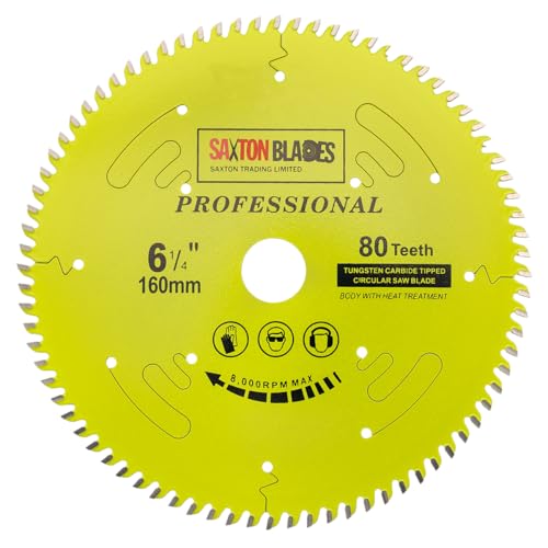 Saxton TCT16080TPRO Kreissägeblatt der Professional-Serie 160 mm x 80 t x 20 mm Bohrung, 16 mm Ring Kompatibel mit Festool TS55 Bosch Makita Dewalt von Saxton Blades