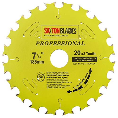 Saxton TCT18520DT Kreissägeblatt der Professional-Serie, Doppelleben, 185 mm x 20 x 2 Zähne, kompatibel mit Bosch Dewalt Makita von Saxton Blades
