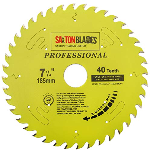 Saxton TCT18540TPRO Kreissägeblatt der Professional-Serie, 185 mm x 40 T x 30 mm Bohrung, 16, 20, 25 mm Reduzierringe, kompatibel mit Bosch Makita Dewalt von Saxton Blades