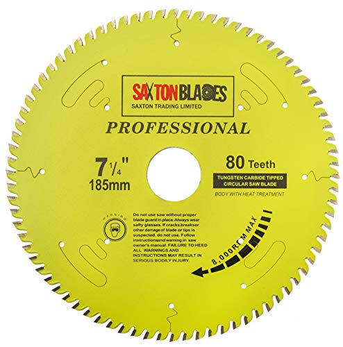 Saxton TCT18580TPRO Kreissägeblatt der Professional-Serie, 185 mm x 80 T x 30 mm Bohrung, 16, 20, 25 mm Reduzierringe, kompatibel mit Bosch Makita Dewalt von Saxton Blades