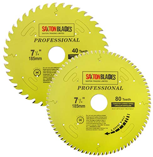 Saxton TCT185MXAPRO Kreissägeblatt der Professional-Serie, 185 mm, 40 und 80 t x 30 mm, Bohrung, 16, 20, 25 mm, Reduzierringe, kompatibel mit Bosch Makita Dewalt von Saxton Blades