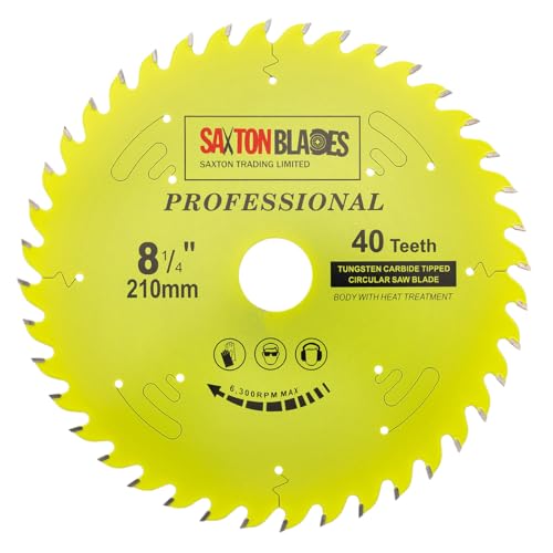 Saxton TCT21040TPRO Kreissägeblatt der Professional-Serie, 210 mm x 40 t x 30 mm Bohrung, 16, 20, 25 mm, 25,4 mm Reduzierringe kompatibel mit Evolution Festool Bosch Makita Dewalt von Saxton Blades