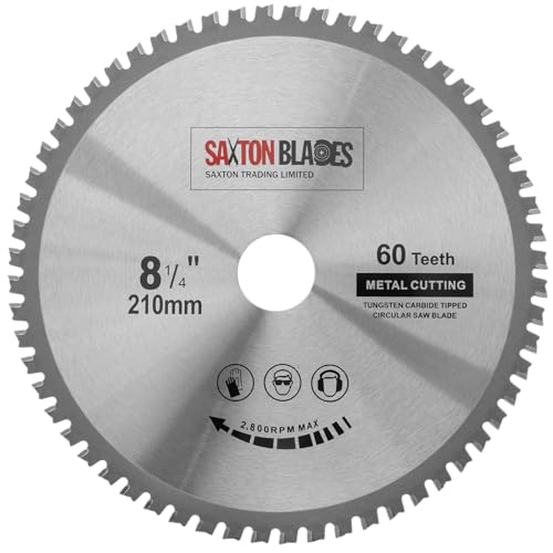 Saxton TCT21060TMB Kreissägeblatt zum Schneiden von Stahl, Aluminium, Kupfer, Metall, 210 mm x 60 Zähne, für Bosch, Makita, Dewalt, Evolution, passend für 216-mm-Sägen von Saxton Blades