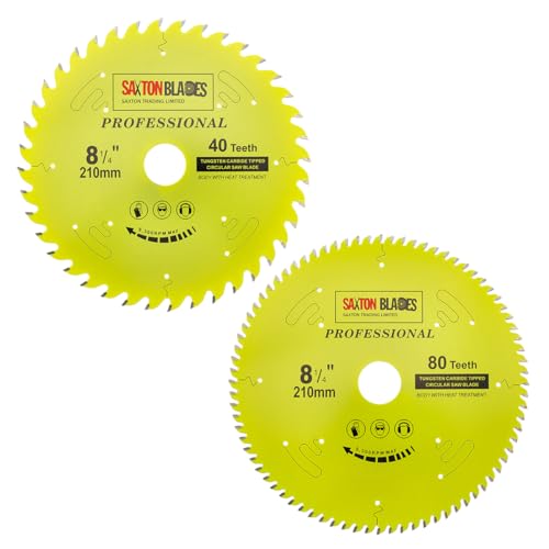 Saxton TCT210MXAPRO Kreissägeblatt der Professional-Serie, 210 mm x 40 und 80 t x 30 mm Bohrung, 16, 20, 25 mm, 25,4 mm Reduzierringe kompatibel mit Evolution Festool Bosch Makita Dewalt von Saxton Blades