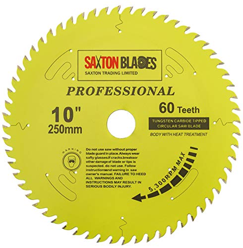 Saxton TCT25060TPRO Kreissägeblatt der Professional-Serie, 250 mm 60 T x 30 mm Bohrung, 16, 20, 25 mm und 25,4 mm Reduzierringe, kompatibel mit Bosch Makita Dewalt von Saxton Blades