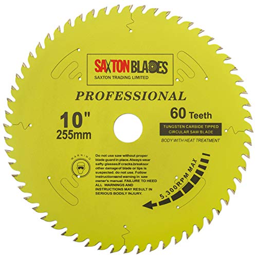 Saxton TCT25560TPRO Kreissägeblatt der Professional-Serie, 255 mm 60 T x 30 mm Bohrung, 16, 20, 25 mm und 25,4 mm Reduzierringe, kompatibel mit Evolution Festool Bosch Makita Dewalt von Saxton Blades