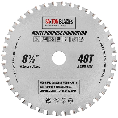 Saxton Blades TCT16540TMPT Saxton TCT Mehrzweck-Kreissägeblatt, 165 mm x 40 T x 20 mm Bohrung (16 mm Ring), Holz und Metall, passend für Bosch, Dewalt, Ryobi, Makita etc von Saxton Blades