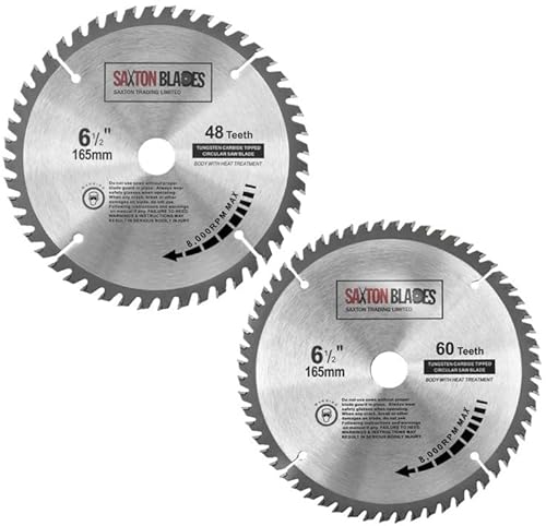 TCT165MXBSK Saxton TCT Kreissägeblätter, 165 mm x 20 mm (16 mm Ring), Pack B, kompatibel mit Bosch, Makita, Dewalt etc von Saxton Blades