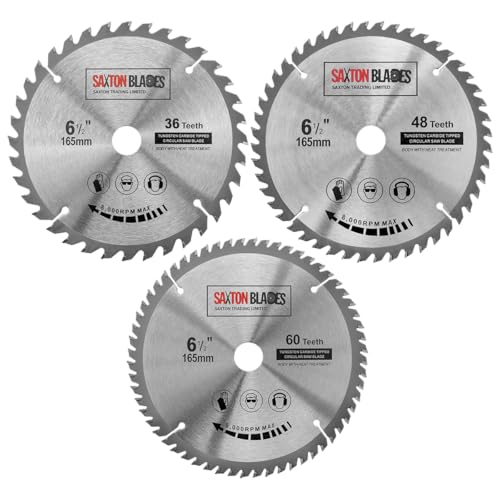 TCT165MXCSK Saxton TCT Kreissägeblätter, 165 mm x 20 mm (16 mm Ring), Pack C, kompatibel mit Bosch, Makita, Dewalt etc von Saxton Blades