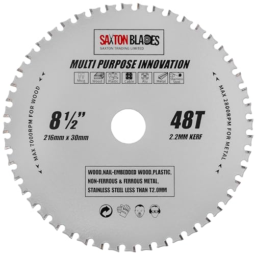 TCT21648TMPT Saxton TCT Mehrzweck-Kreissägeblatt, 216 mm x 48 Zähne, Holz und Metall, passend für Bosch, Dewalt, Ryobi, Makita etc von Saxton Blades