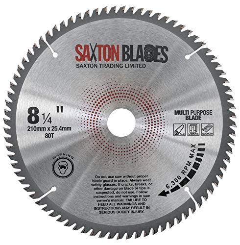Saxton TCT21080TTCG254B TCT Kreissägeblatt, Sägeblätter, 210 mm x 80 T x 25,4 mm Bohrung, Aluminium, Laminat, Hartholz, passend für Evolution Saxton TCT21080TTCG254B TCT Kreissägeblatt, Sägeblätter, 210 mm x 80 T x 25,4 mm Bohrung, Aluminium, Laminat, Hartholz, passend für Evolution von Saxton Tools