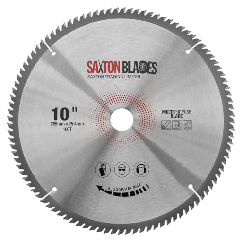 TCT255100TTCG254B Saxton TCT Kreissägeblatt 255 mm x 100 T x 25,4 mm Bohrung, Aluminium-Laminat, Hartholz, passend für Evolution TCT255100TTCG254B Saxton TCT Kreissägeblatt 255 mm x 100 T x 25,4 mm Bohrung, Aluminium-Laminat, Hartholz, passend für Evolution von Saxton Tools