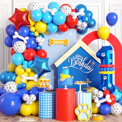 1.Geburtstag Dekorationen Junge, Hundepfote 1.Geburtstag Dekorationen, Hund Ballonbogen mit Rot Blau Gelb Latex Ballon und Lange Ballon Zahl Ballon Stern Folienballon für Paw Birthday Party Supplies 1.Geburtstag Dekorationen Junge, Hundepfote 1.Geburtstag Dekorationen, Hund Ballonbogen mit Rot Blau Gelb Latex Ballon und Lange Ballon Zahl Ballon Stern Folienballon für Paw Birthday Party Supplies von Saxuxu