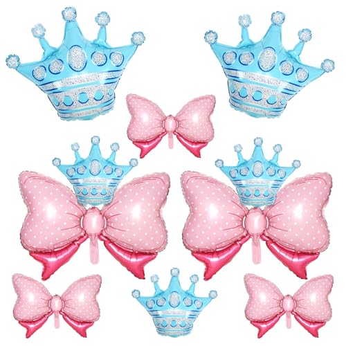 10 Stück blaue Kronenballons und rosa Bogenballon, hellrosa Schleifenballons, blauer großer Kronen-Folienballon mit zwei Größen für Geburtstag, Babyparty, Prinzessin, Königin, Themenparty, Hochzeit von Saxuxu