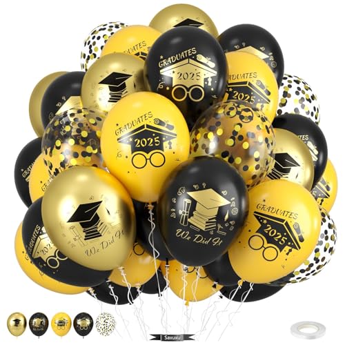 2025 Graduation Ballons, 12 Zoll Schwarz und Gold Glückwunsch Glückwunsch Luftballons für Abschlussfeier Schwarz und Gold Geburtstagsdekorationen 2025 Graduation Ballons, 12 Zoll Schwarz und Gold Glückwunsch Glückwunsch Luftballons für Abschlussfeier Schwarz und Gold Geburtstagsdekorationen von Saxuxu