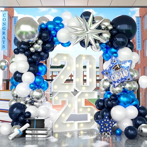 Ballonbogen-Set 2025, Blau / Silber / Weiß, Luftballons mit Sternen-Folienballons für Klasse 2025, Hochschule, Abschluss, Party, Dekorationen, Glückwünsche, Dekor-Hintergrund Ballonbogen-Set 2025, Blau / Silber / Weiß, Luftballons mit Sternen-Folienballons für Klasse 2025, Hochschule, Abschluss, Party, Dekorationen, Glückwünsche, Dekor-Hintergrund von Saxuxu