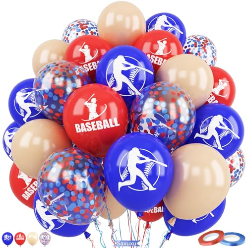 Baseball-Ballons, 60 Stück, 30,5 cm, rot, blau, braun, Konfetti, Baseball-Party-Ballons für Kinder, Jungen, Baseball, Geburtstag, Sport, Party, Dekorationen, Sport-Motto, Babyparty, Abschlussfeier, Baseball-Ballons, 60 Stück, 30,5 cm, rot, blau, braun, Konfetti, Baseball-Party-Ballons für Kinder, Jungen, Baseball, Geburtstag, Sport, Party, Dekorationen, Sport-Motto, Babyparty, Abschlussfeier, von Saxuxu