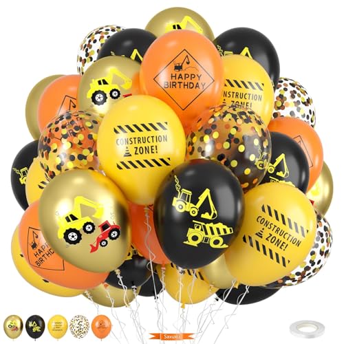Bauballons, 30,5 cm, Gold, Schwarz, Gelb, Orange, Konfetti-Ballons für Kinder, Jungen, Babyparty, Bau-Thema, Geburtstag, LKW, Party, Abschlusszubehör Bauballons, 30,5 cm, Gold, Schwarz, Gelb, Orange, Konfetti-Ballons für Kinder, Jungen, Babyparty, Bau-Thema, Geburtstag, LKW, Party, Abschlusszubehör von Saxuxu