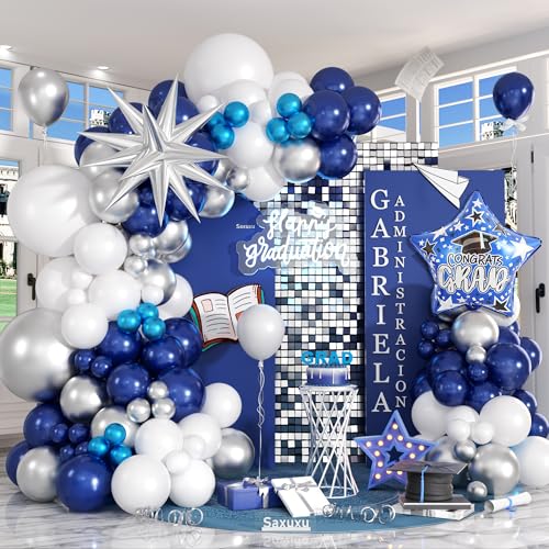 Blau und Silber Ballonbogen Kit, Blau Silber Weiß Luftballons Girlande Kit, Stern Folienballons Navy Metallic Blau Ballon für Abschlussfeier Geburtstag Jahrestag Junggesellinnenabschied Hochzeit Blau und Silber Ballonbogen Kit, Blau Silber Weiß Luftballons Girlande Kit, Stern Folienballons Navy Metallic Blau Ballon für Abschlussfeier Geburtstag Jahrestag Junggesellinnenabschied Hochzeit von Saxuxu