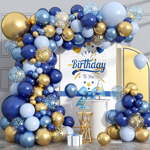 Blaues und goldenes Ballonbogen-Set, blau-goldene Luftballons, Girlande, Bogen-Kit, marineblaue königliche Metallic-Konfetti-Ballons für Jungen, Männer, Geburtstag, Vatertag, Abschlussfeier, Party Blaues und goldenes Ballonbogen-Set, blau-goldene Luftballons, Girlande, Bogen-Kit, marineblaue königliche Metallic-Konfetti-Ballons für Jungen, Männer, Geburtstag, Vatertag, Abschlussfeier, Party von Saxuxu