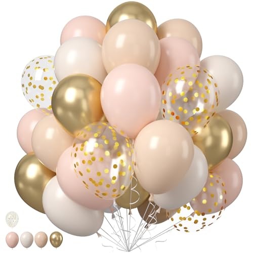Blush Gold Beige Neutral Ballons, 50pcs 30.5 cm Double Stuffed Beige Boho Ballons mit Metallic Gold Konfetti Nude Neutral Creme Ballon für Braut Baby Shower Geburtstag Hochzeit Party Dekoration von Saxuxu