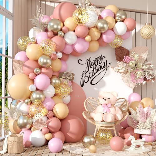 Blush Pink Balloon Arch Kit, Dusty Pink Balloon Garland Kit, White Nude Champagne Balloons, Gold Confetti Balloons For Girls Princess Women Birthday Baby Shower Party Wedding Bridal Shower Decoration von Saxuxu