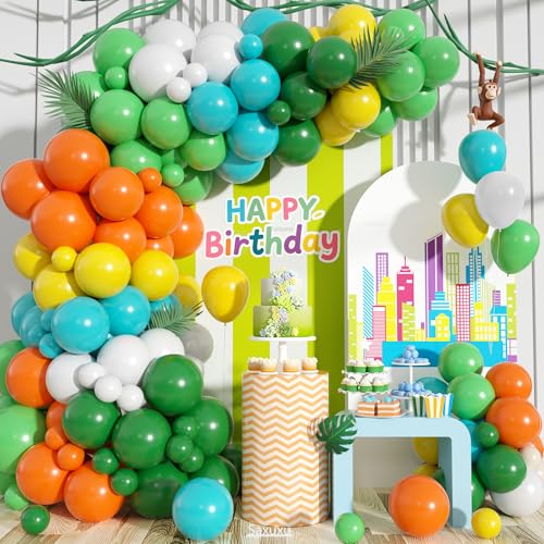 Buntes Ballonbogen-Set, grün-weiß-orangefarbene Luftballons, Girlande, Bogen-Set, Mate-Blaugrün, Gelb, Weiß, Hellgrün, Luftballons für Geburtstag, Babyparty, Cartoon-Zoo, Motto-Party, Hochzeit Buntes Ballonbogen-Set, grün-weiß-orangefarbene Luftballons, Girlande, Bogen-Set, Mate-Blaugrün, Gelb, Weiß, Hellgrün, Luftballons für Geburtstag, Babyparty, Cartoon-Zoo, Motto-Party, Hochzeit von Saxuxu