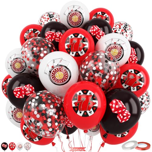 Casino-Luftballons, 60 Stück, 30,5 cm, rot, schwarz, weiß, Würfel, Konfetti, Casino-Party, Latex-Luftballons für Männer und Frauen, Casino-Spielabend, Geburtstagsparty, Babyparty, Casino-Luftballons, 60 Stück, 30,5 cm, rot, schwarz, weiß, Würfel, Konfetti, Casino-Party, Latex-Luftballons für Männer und Frauen, Casino-Spielabend, Geburtstagsparty, Babyparty, von Saxuxu