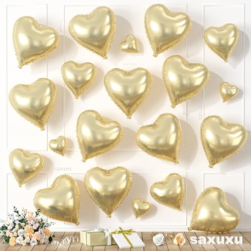 Champagner-goldene Herzballons, herzförmige Luftballons, 20 Stück, 5/10/45,7 cm, Goldfolien-Liebesballons für Valentinstag, Dekorationen, Hochzeit, Verlobung, Brautpartys, Jubiläumsfeiern Champagner-goldene Herzballons, herzförmige Luftballons, 20 Stück, 5/10/45,7 cm, Goldfolien-Liebesballons für Valentinstag, Dekorationen, Hochzeit, Verlobung, Brautpartys, Jubiläumsfeiern von Saxuxu