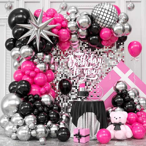 Disco-Ballonbogen-Set, Hot Pink Schwarz Luftballons Girlande Bogen Kit, Stern Folien- und Disco Folienballons, Hot Pink Silber Schwarz Ballon für Geburtstag 8090 Themenparty Hochzeit Brautdusche Disco-Ballonbogen-Set, Hot Pink Schwarz Luftballons Girlande Bogen Kit, Stern Folien- und Disco Folienballons, Hot Pink Silber Schwarz Ballon für Geburtstag 8090 Themenparty Hochzeit Brautdusche von Saxuxu