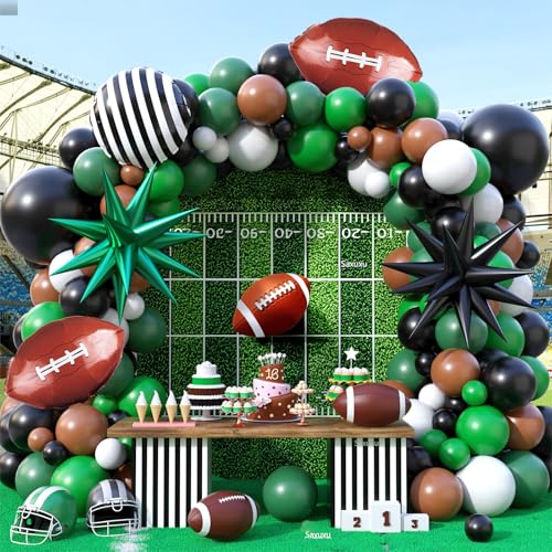Fußball-Ballonbogen-Set, dunkelgrün, braun, weiß, schwarz, kariert, Fußball-Folienballons mit Stern-Folienballons für Kinder, Jungen, Männer, Sport, Geburtstag, Party, Dekorationen, Babyparty Fußball-Ballonbogen-Set, dunkelgrün, braun, weiß, schwarz, kariert, Fußball-Folienballons mit Stern-Folienballons für Kinder, Jungen, Männer, Sport, Geburtstag, Party, Dekorationen, Babyparty von Saxuxu