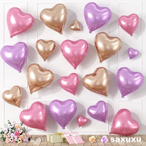 Herzförmige Luftballons in Roségold, Rosa, Lila, 20 Stück, 5/10/45,7 cm, rosa Folienballons für Valentinstag, Hochzeit, Verlobung, Brautpartys, Jubiläumsfeiern Herzförmige Luftballons in Roségold, Rosa, Lila, 20 Stück, 5/10/45,7 cm, rosa Folienballons für Valentinstag, Hochzeit, Verlobung, Brautpartys, Jubiläumsfeiern von Saxuxu