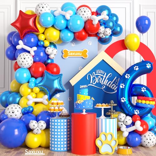 Hundepfote 6 Geburtstag Dekorationen, 6 Geburtstag Dekorationen Junge, Hund Ballonbogen mit Rot Blau Gelb Latex Ballon und Langer Ballon Zahl Ballon Stern Folienballon für Paw Birthday Party Supplies Hundepfote 6 Geburtstag Dekorationen, 6 Geburtstag Dekorationen Junge, Hund Ballonbogen mit Rot Blau Gelb Latex Ballon und Langer Ballon Zahl Ballon Stern Folienballon für Paw Birthday Party Supplies von Saxuxu