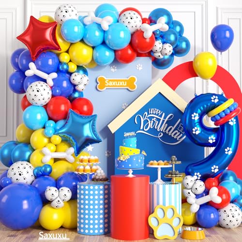 Hundepfote 9 Geburtstag Dekorationen, 9 Geburtstag Dekorationen Junge, Hund Ballonbogen mit Rot Blau Gelb Latex Ballon und Langer Ballon Zahl Ballon Stern Folienballon für Paw Birthday Party Supplies Hundepfote 9 Geburtstag Dekorationen, 9 Geburtstag Dekorationen Junge, Hund Ballonbogen mit Rot Blau Gelb Latex Ballon und Langer Ballon Zahl Ballon Stern Folienballon für Paw Birthday Party Supplies von Saxuxu