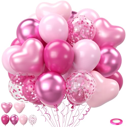 Luftballons in Hot Pink, 60 Stück Metallic Pink Magenta Luftballons mit Macaron-Herz Latex-Ballon Konfetti Ballon für Mädchen Frauen Prinzessin Geburtstag Babyparty Brautdusche Verlobungsparty von Saxuxu