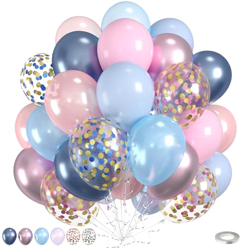 Luftballons in Rosa und Blau, 60 Stück, Perlen-Metallic-Blau-Rosa mit zwei Arten Konfetti-Ballons für Geburtstag, Babyparty, Party, Hochzeit, Geschlechtsoffenbarung, Brautparty, Jahrestag, Verlobung von Saxuxu