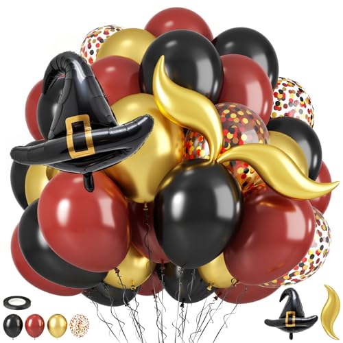 Magische Themenballons, Burgunderrot, Schwarz, Gold, Konfetti-Ballons mit magischem Hut und goldenem S-förmigem Folienballon für Kinder, Jungen, Mädchen, Geburtstag, Party, Abschlussfeier, Babyparty Magische Themenballons, Burgunderrot, Schwarz, Gold, Konfetti-Ballons mit magischem Hut und goldenem S-förmigem Folienballon für Kinder, Jungen, Mädchen, Geburtstag, Party, Abschlussfeier, Babyparty von Saxuxu